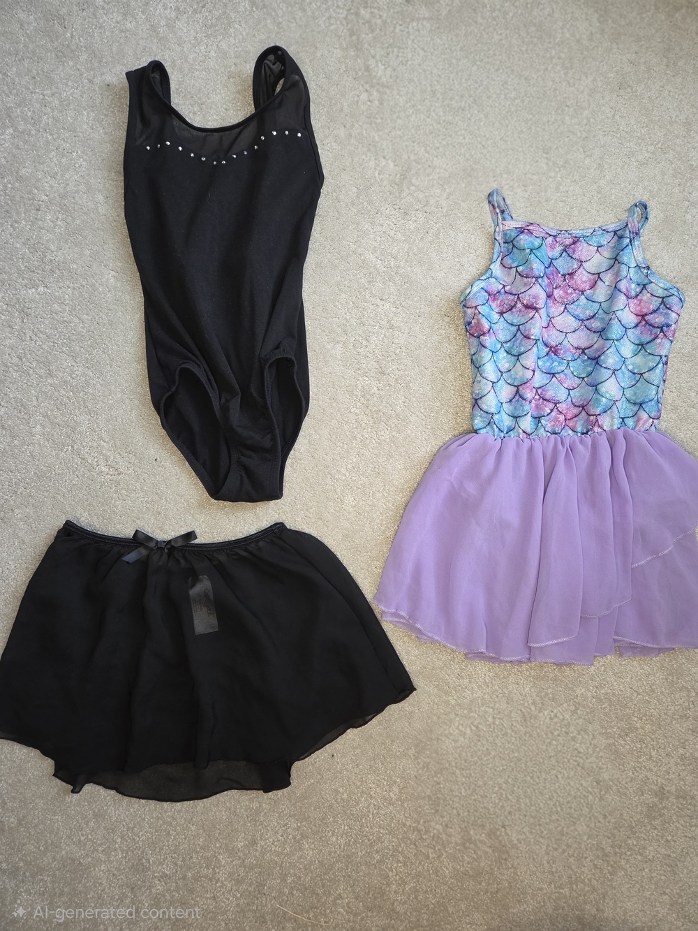 Dance Black Leotard, Black Skirt & Purple Mermaid Tutu Set, Girls